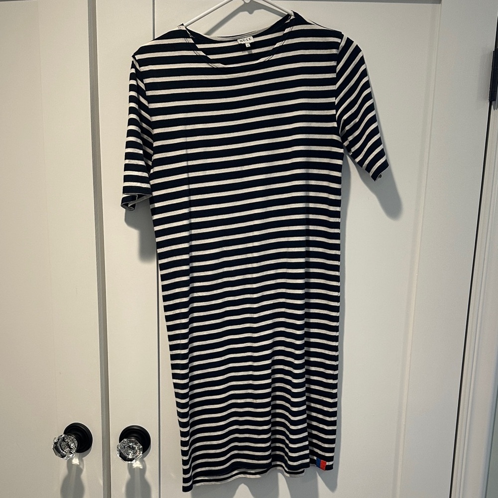 KULE Navy and Cream Striped T-Shirt Dress